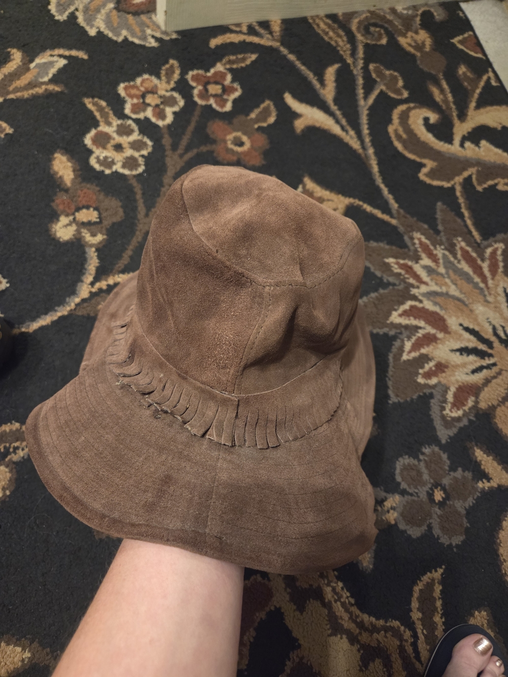 Lord & Taylor Brown Suede Fringe Hippie Hat- Good To Fair